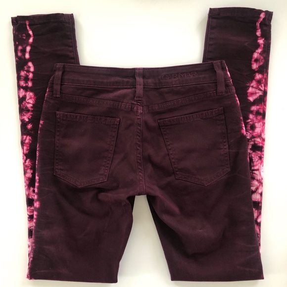 🌼 LF CARMAR Tie-Dye Low Rise Skinny Jeans, Maroon 24 LN - Picture 6 of 7